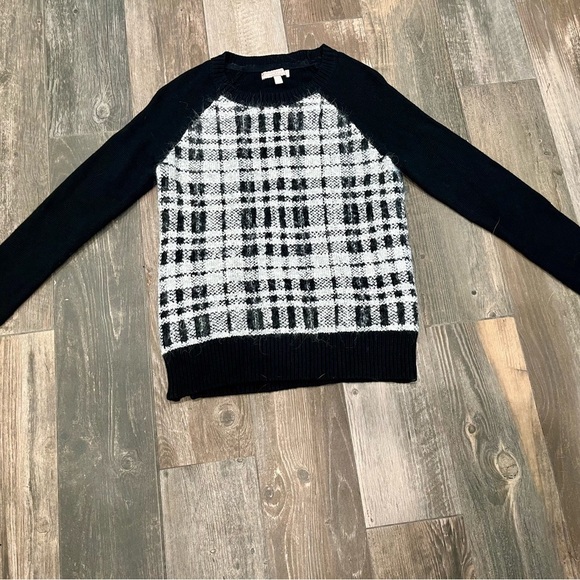 Banana Republic Womens Sz S White/Black Plaid Front Crew Sweater Alpaca Wool - Picture 2 of 8